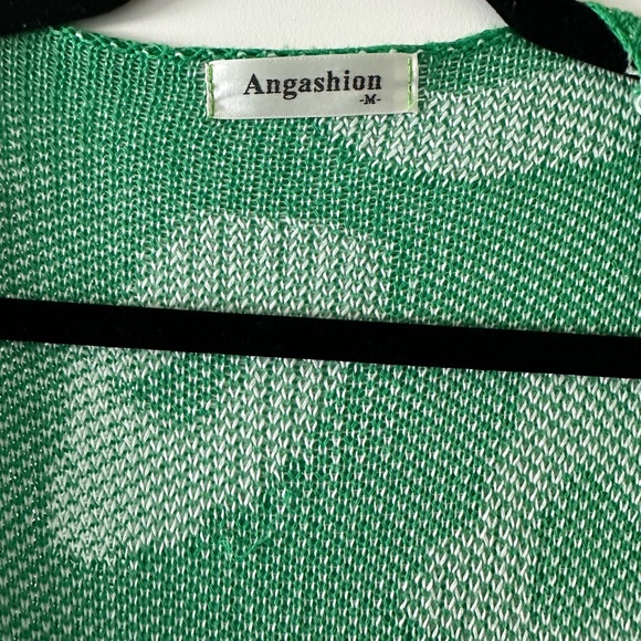 Green and White Leopard Print Women's Sweater - Picture 3 of 5